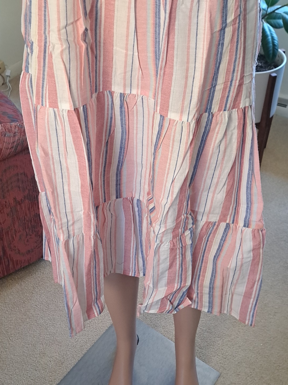 Umgee Pink & Blue Striped Tiered Midi Dress L Ptp 18" - Picture 3 of 7